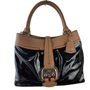 Bally‎ Switzerland Mairie Patent Leather Hobo Satchel Bag Purse Key Black Tan